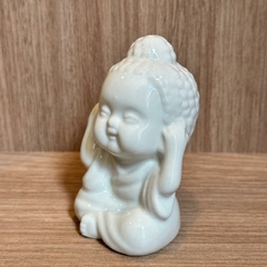 Buda em Cerâmica 9cm Coque "Não Ouço" - Branco na internet