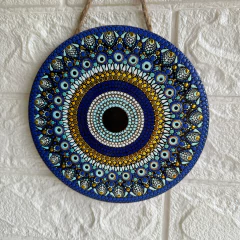 Mandala em Azulejo – 16cm - OLHO GREGO AZUL E DOURADO - MARA ROCHA DECORAÇÃO
