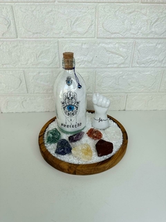 Kit ENERGIA ZEN (4 itens) - Jardim Zen Teca, Garrafa Amuleto Hamsá, Kit 7 Chakras Bruto, Figa Fé na internet