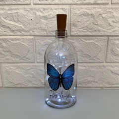 Garrafa de Vidro 500ml com LED - Borboleta Azul "Permita-se"