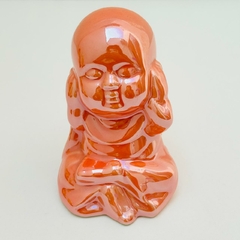 Buda em Cerâmica 10cm Sábio Não Ouço - Laranja