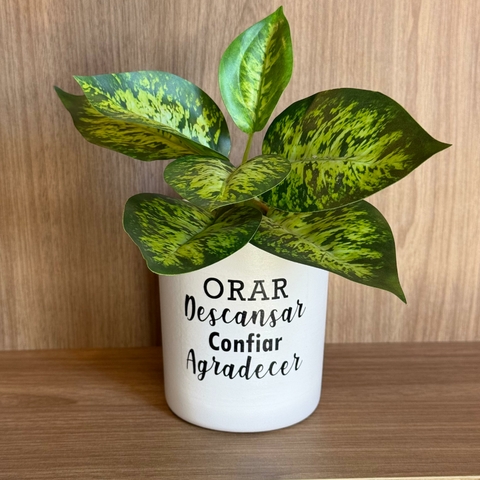 Vaso Decorativo Cerâmica 10cm - "Orar Descansar Confiar Agradecer"