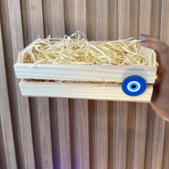 Caixotinho Decorativo de Madeira Pinus com Olho Grego – 25x14x9 na internet