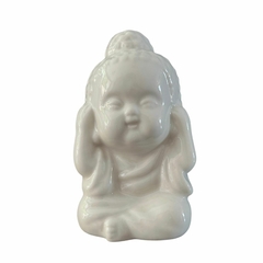 Buda em Cerâmica 9cm Coque "Não Ouço" - Branco - comprar online