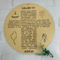 Placa Decorativa Redonda Salmo 91 Amarela 29cm – Proteção e Fé para Seu Lar