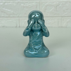 Buda em Cerâmica 10cm Sábio Não Vejo - Azul - MARA ROCHA DECORAÇÃO