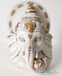 Cabeça Ganesha em Gesso 27cm - Clara e Dourada - MARA ROCHA DECORAÇÃO