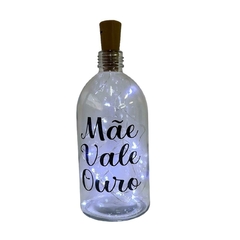Garrafa de Vidro 500ml com LED - Mãe Vale Ouro