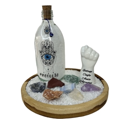 Kit MINHA ENERGIA (4 itens) - Jardim Zen Teca, Garrafa Amuleto Hamsá, Kit 7 Chakras Bruto, Figa Entrego - comprar online