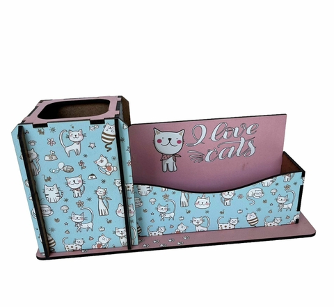 Porta Treco em MDF 24cm - Gatos "I Love Cats"