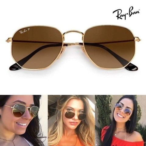 ÓCULOS DE SOL RAY BAN HEXAGONAL MARROM DEGRADE
