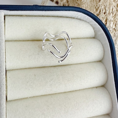 Anel Falange Ondas Duplo Regulável Em Prata 925