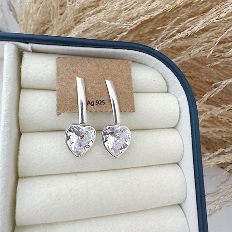 Brinco Haste Coração Zircônia Branca Em Prata 925
