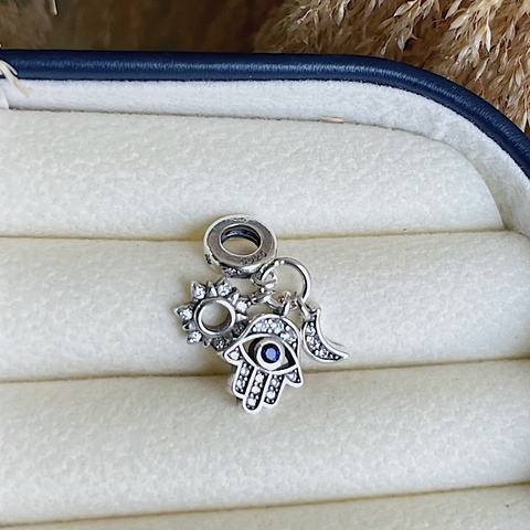 Berloque Patuá Mão Hamsá Olho Grego, Sol E Lua Cravejados Em Prata 925 - comprar online