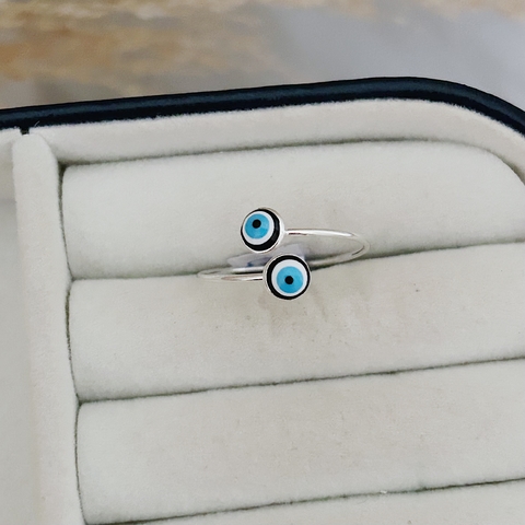 Anel Olho Grego Azul Regulável Em Prata 925