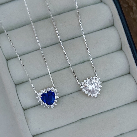 Colar Coração com Borda Cravejada 45cm Em Prata 925