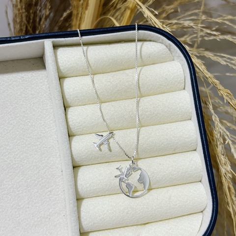 Escapulário Viagem Avião e Mundo Em Prata 925