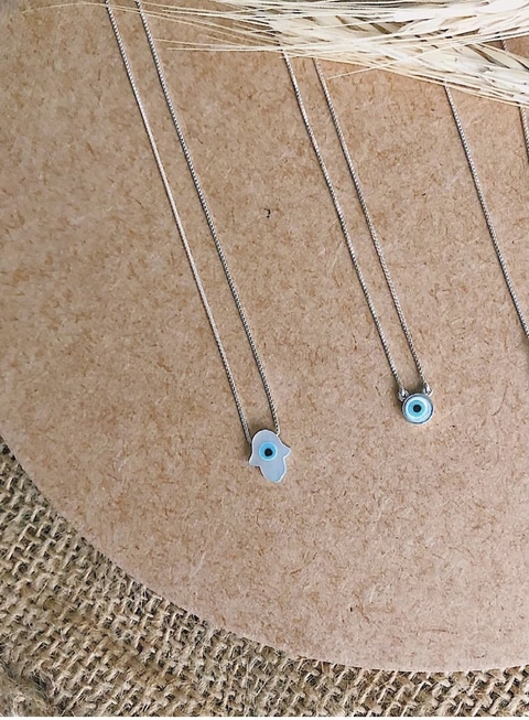 Colar Olho Grego Mão de Hamsá Em Prata 925