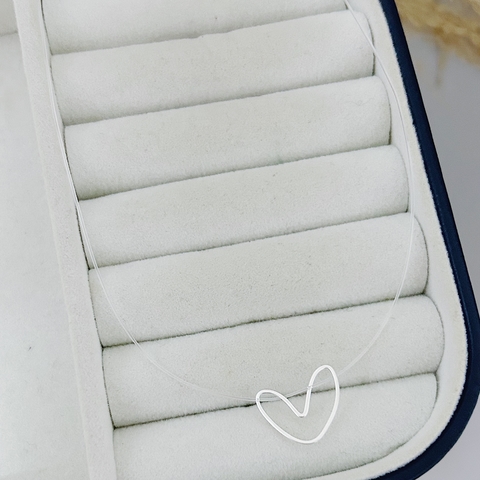 Choker Nylon Coração Vazado Em Prata 925