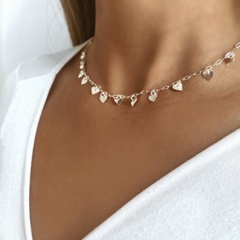 Choker Corações Chapados Em Prata 925