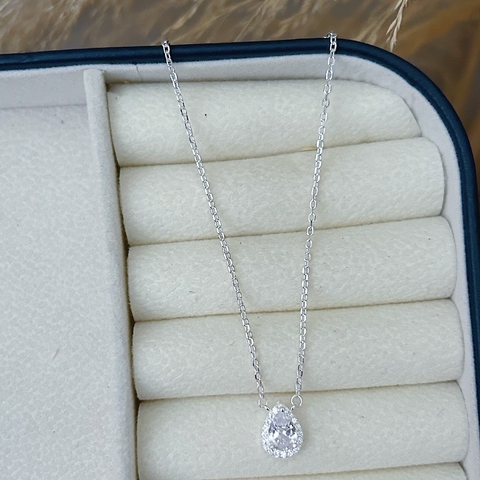 Colar Gota com Borda Cravejada e Corrente Elos em Prata 925 - comprar online