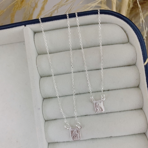 Escapulário Tradicional Mini Corrente Cadeado (60cm ou 70cm) Em Prata 925