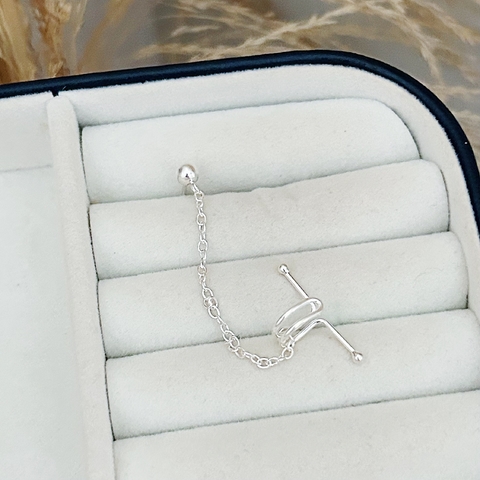 Brinco Corrente com Piercing Fake Em Prata 925