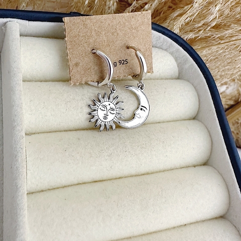 Argola Sol e Lua com Rosto Em Prata 925 - comprar online