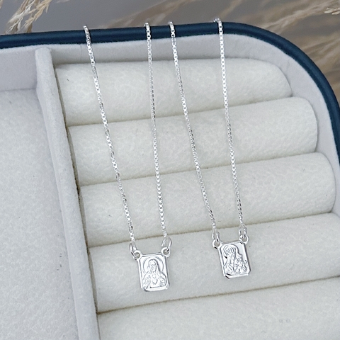 Escapulário Tradicional com Escritos 60cm em Prata 925