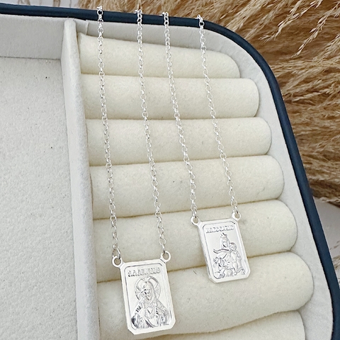 Escapulário Tradicional G Corrente Elo Português 70cm Em Prata 925