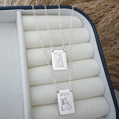 Escapulário Tradicional Corrente Elo Português 60cm em Prata 925