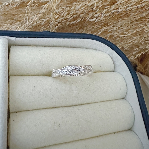 Anel Aparador 2 Fileiras Trançadas Cravejadas em Prata 925