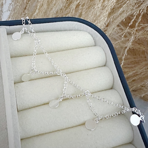 Tornozeleira Rendada Medalha Lisa Elo Português em Prata 925