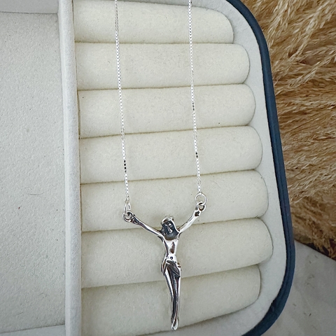 Colar Jesus Cristo em Prata 925 Envelhecida