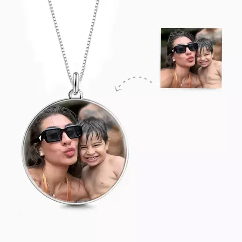 Pingente Foto Colorida Sem Aro Personalizado Sob Encomenda em Prata 925