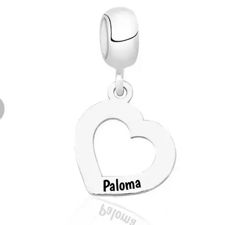 Berloque Coração Personalizado com Nome Sob Encomenda (Prazo de fabricação em média 20 dias úteis) Em Prata 925