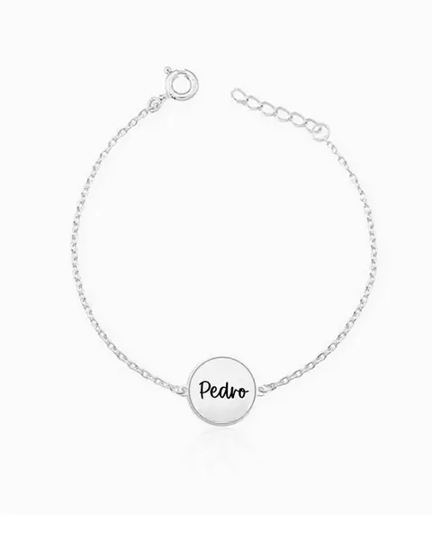 Pulseira Pingente Medalha Personalizada Sob Encomenda (Prazo de fabricação em média 20 dias úteis) Em Prata 925