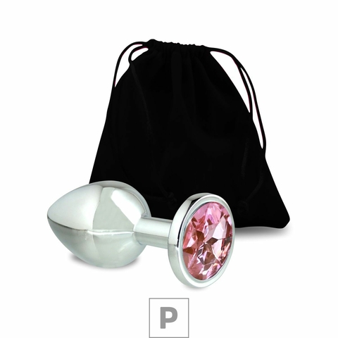 PLUG DE METAL P CROMADO COM STRASS 6CM PEDRA ROSA