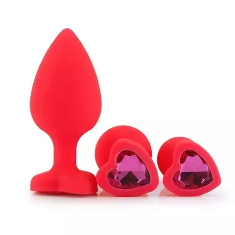 PLUG ANAL AVELUDADO VERMELHO CORAÇÃO COM PEDRA GENERAL IMPORT