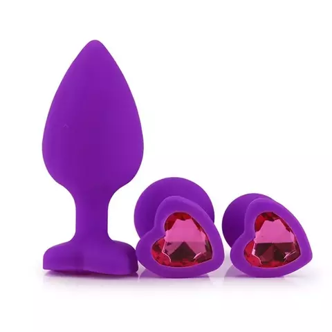PLUG ANAL AVELUDADO ROXO CORAÇÃO COM PEDRA GENERAL IMPORT