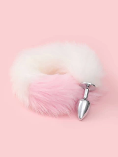 Plug Anal Rabinho Aço Inoxidavel Branco e Rosa 35cm - comprar online