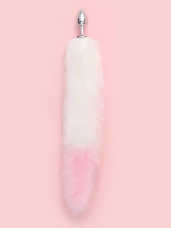 Plug Anal Rabinho Aço Inoxidavel Branco e Rosa 35cm