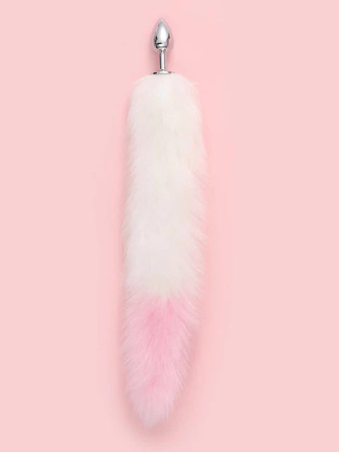 Plug Anal Rabinho Aço Inoxidavel Branco e Rosa 35cm