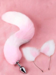 Kit Plug P Rabo de Raposa com Tiara de Orelhinhas
