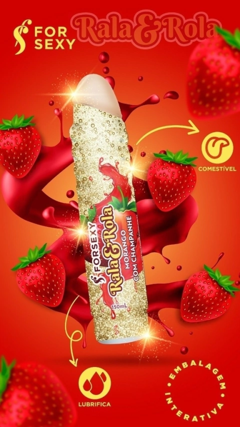 Rala e Rola Morango c/ Champanhe Óleo para Massagem For Sexy 150ml