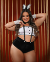 Gata Branca Slim Plus Size Fantasia Sexy 5 Peças 6013