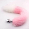 Plug Anal Rabinho Aço Inoxidavel Rosa e Branco 35cm