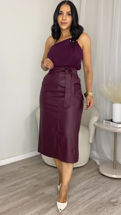 SAIA MIDI EDITH MARSALA - comprar online