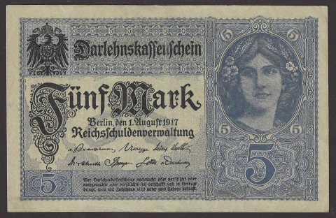 Alemanha, 5 Mark (Darlehnskassenschein) - 1917 - comprar online