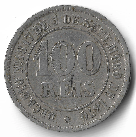 Brasil, 100 Réis - Pedro II, 1883
